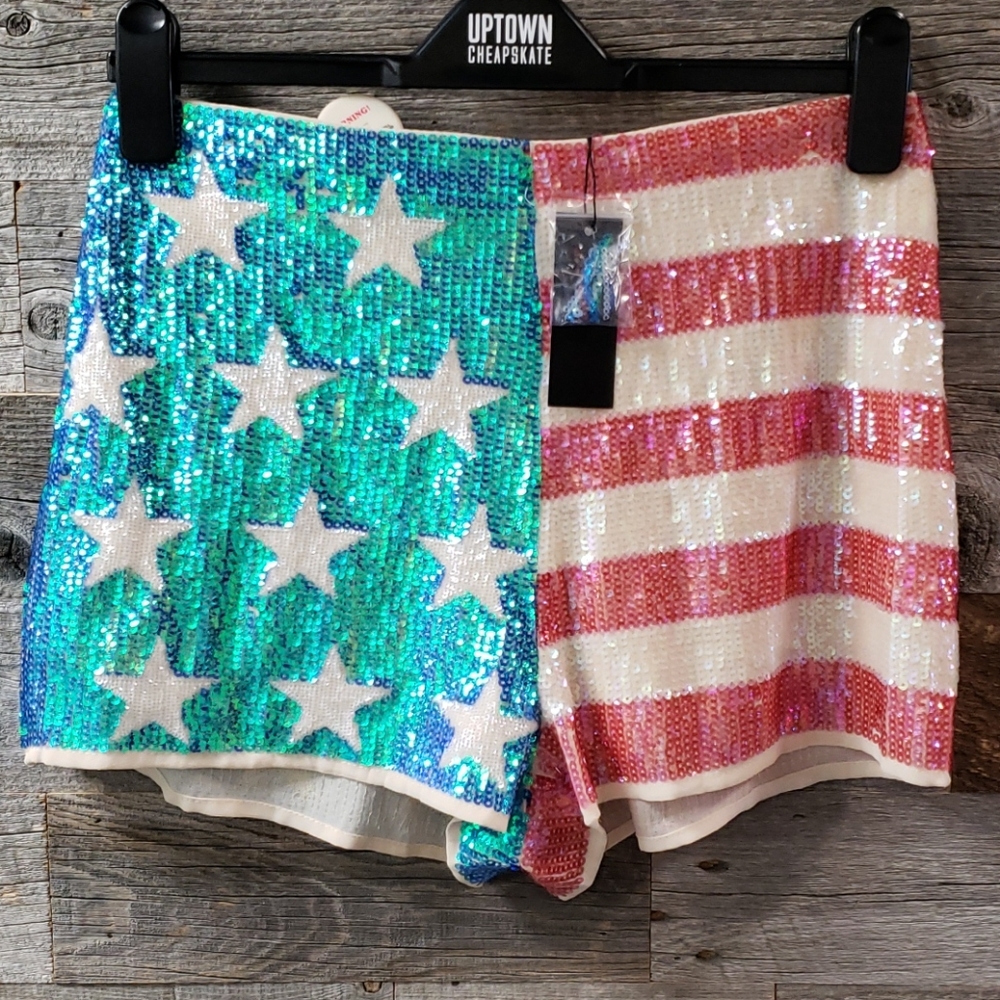 LAST ONE NWT May & July sequin american flag short